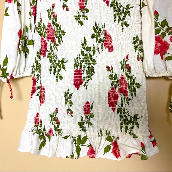 Reformation Hilary Smocked Jolie Floral Linen Mini Dress Large NWT Cottagecore - Picture 4 of 7